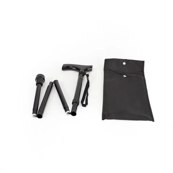 Opvouwbare wandelstok zwart — opgevouwen