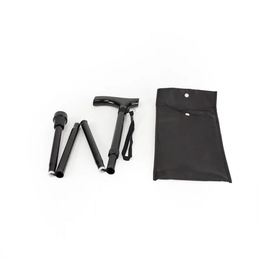 Opvouwbare wandelstok zwart — opgevouwen